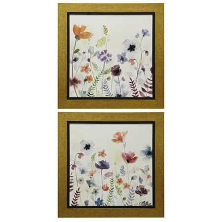 Set of Two Floral Prints with Gold Frame