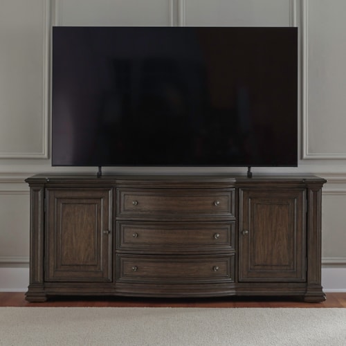 Traditional 78 Inch TV Console with Adjustable Shelves and Wire Management