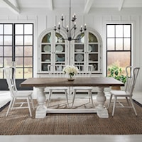 Farmhouse 5-Piece Trestle Table Dining Set with Windsor Back Chairs