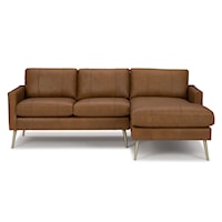 Leather Chaise Sofa with RAF Chaise & Metal Feet