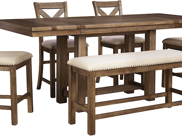 6-Piece Rectangular Counter Table w/ Bench