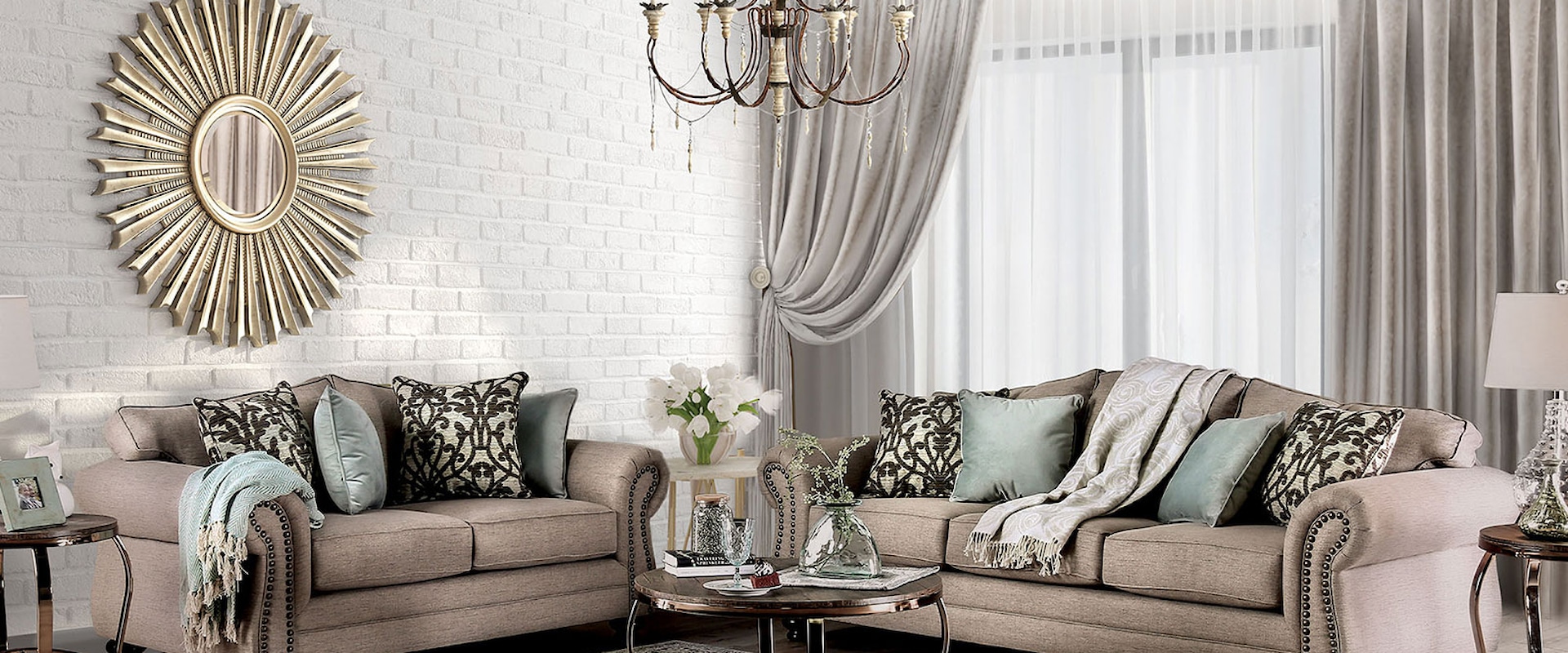Transitional Sofa and Loveseat Set with Camelback Design