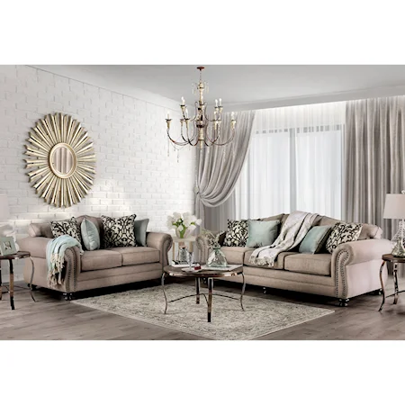 Transitional Sofa and Loveseat Set with Camelback Design