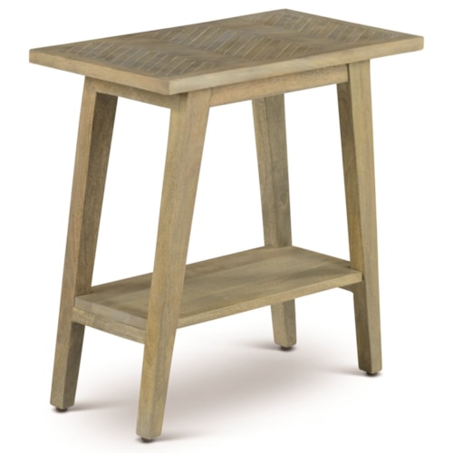 Mid-Century Modern Table Side End Table with Herringbone Veneer Top