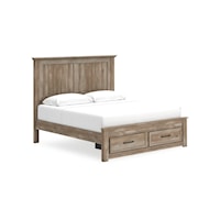 Rustic Farmhouse King Panel Bed with Footboard Storage