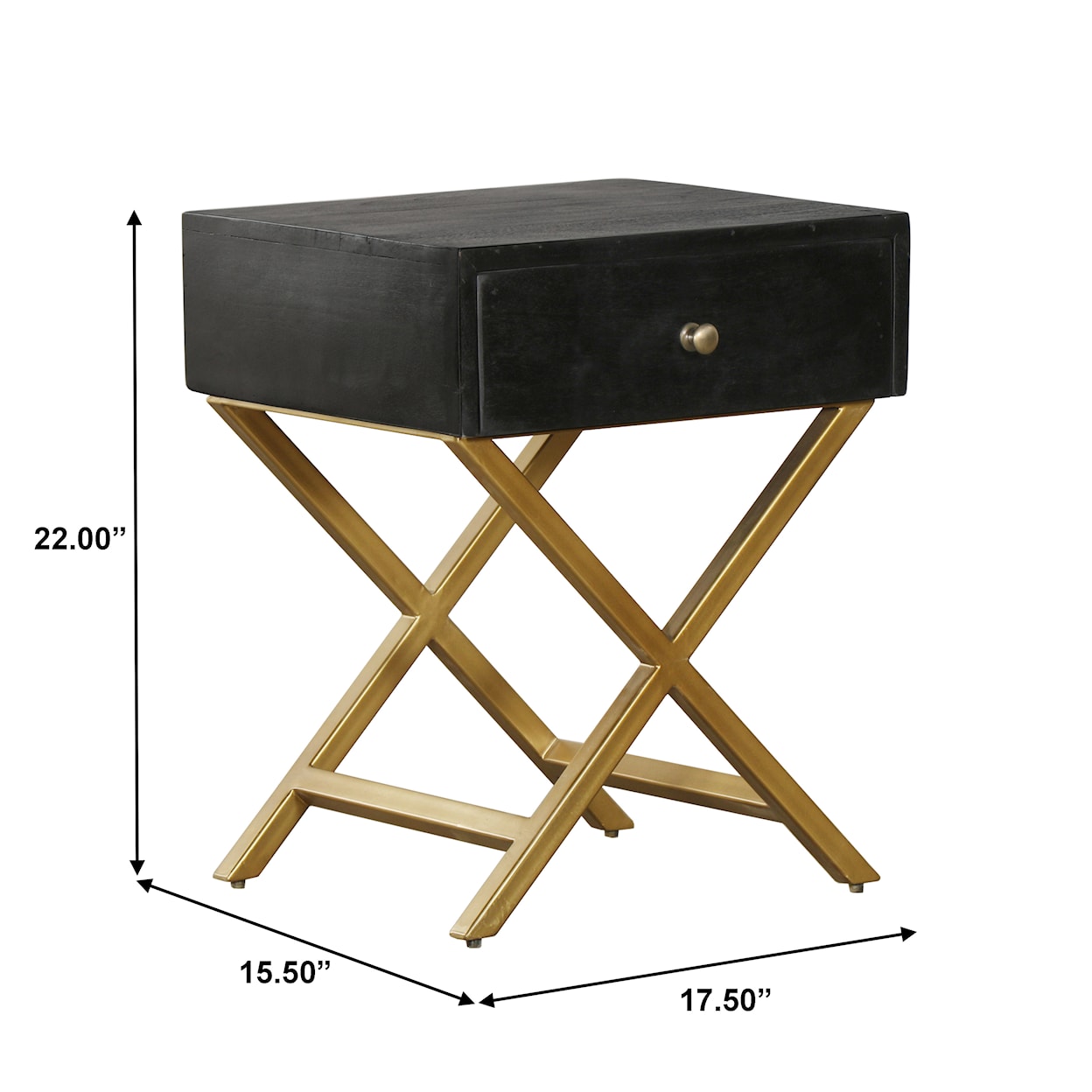 Accentrics Home Accents Black & Brass Side Table with Drawer