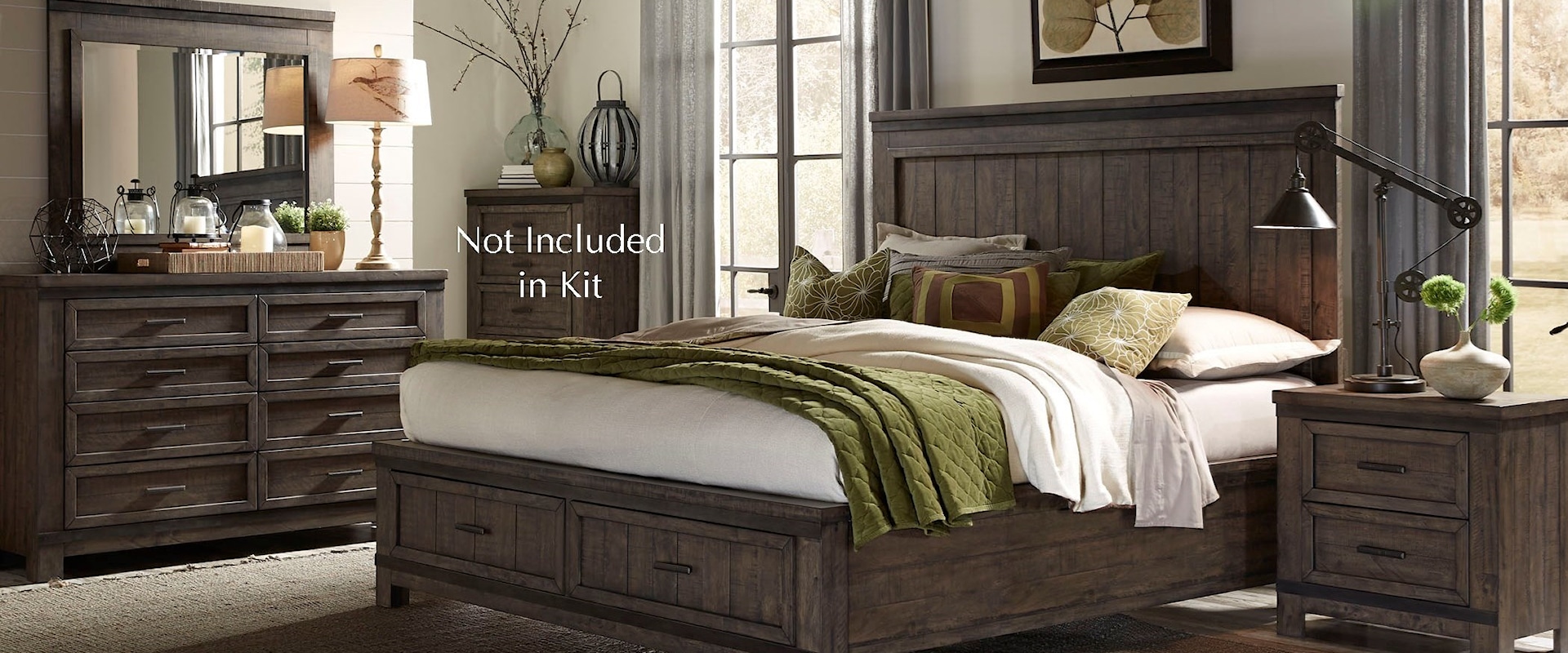 Transitional 4-Piece Queen Panel Storage Bed Set