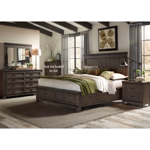 Transitional 4-Piece Queen Panel Storage Bed Set