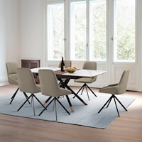 Transitional 7 Piece Extendable Dining Set with Faux Leather Chairs