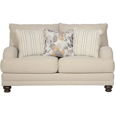 Transitional Loveseat with English Arms and Turned Legs