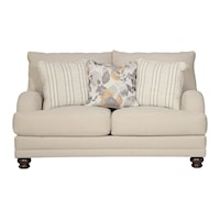 Transitional Loveseat with English Arms and Turned Legs