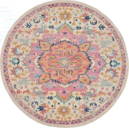 8'  Ivory/Pink Round Rug