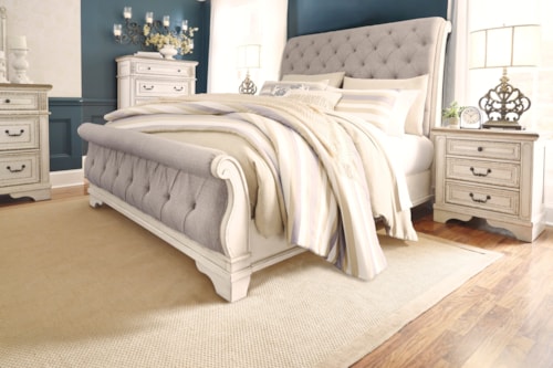 California King Sleigh Bed with Button Tufting Bedroom Set