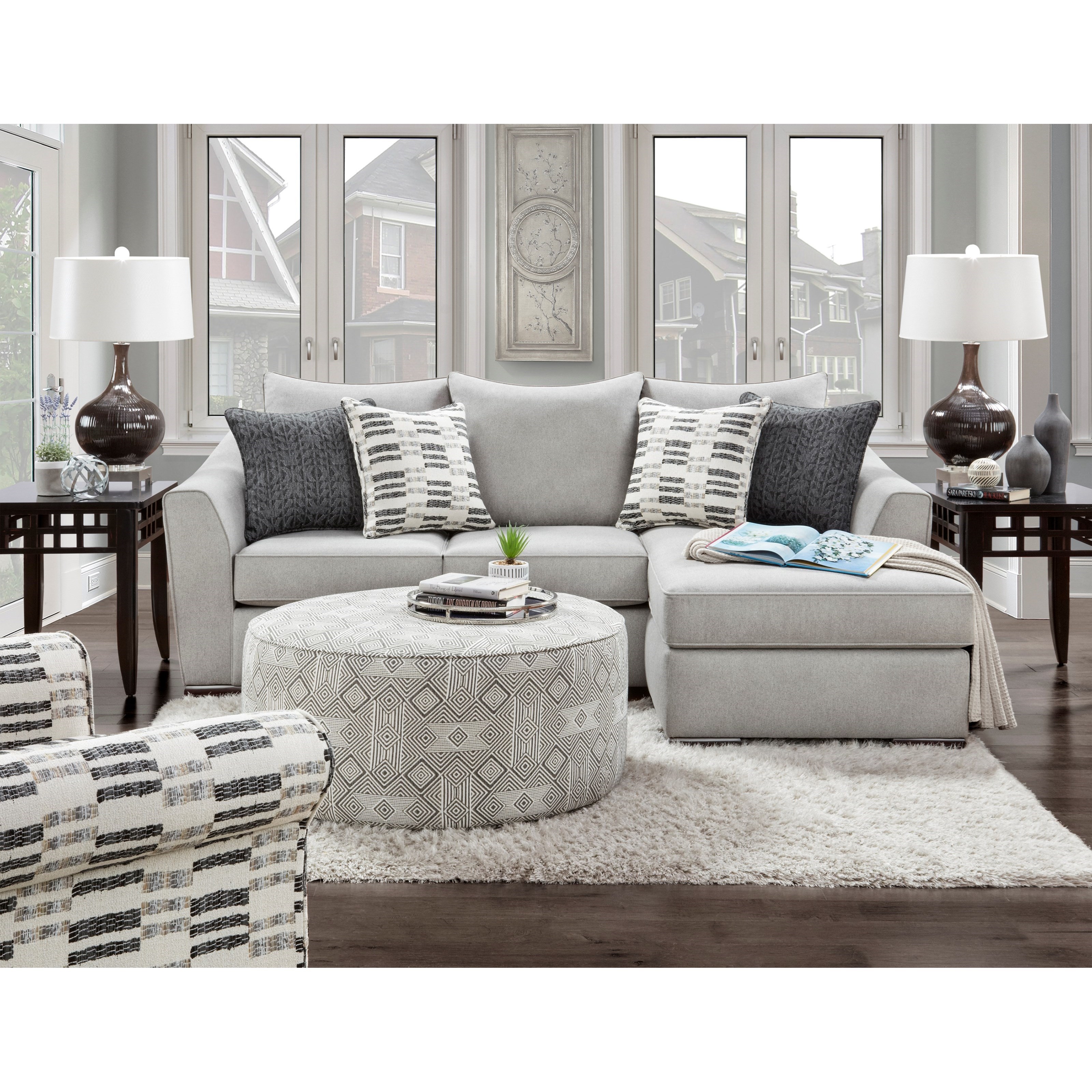 Fusion Furniture 9778 POPSTITCH PEBBLE Cocktail Ottoman