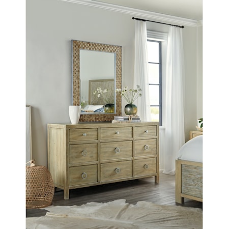 Coastal 9-Drawer Dresser with Mirror and Felt-Lined Drawers