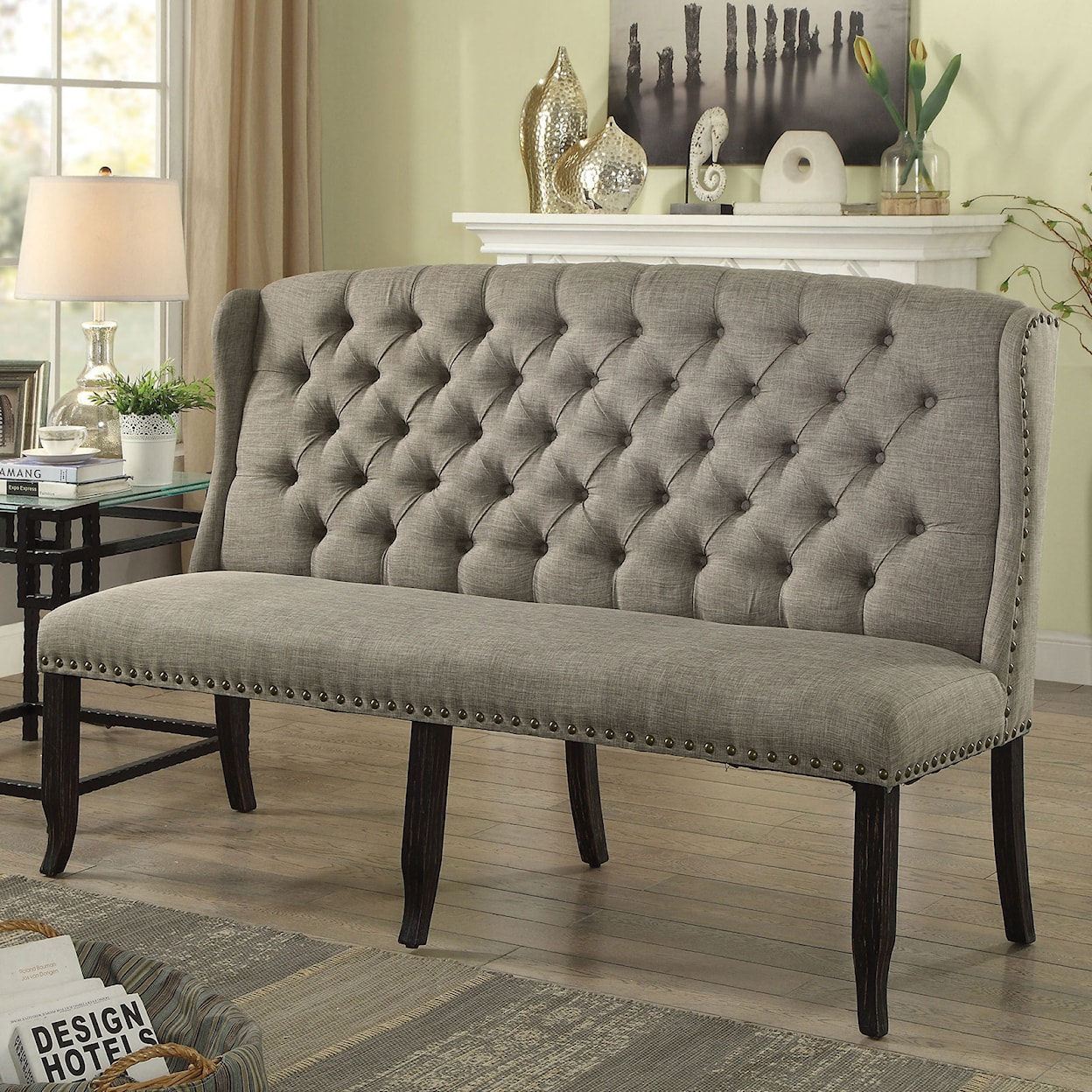 Furniture of America Sania III 3-Seater Loveseat Dining Bench