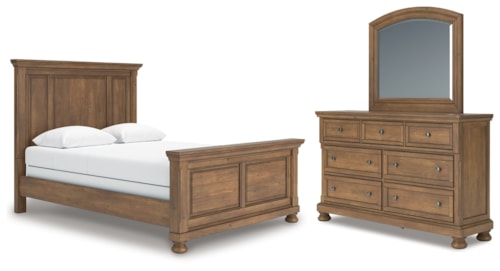 Queen Panel Bed, Dresser And Mirror