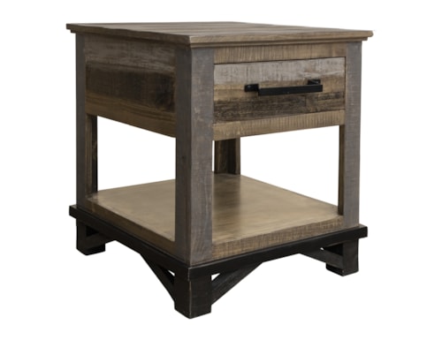 Rustic Single Drawer End Table with Open Bottom Shelf