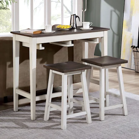 3-Piece Transitional Bar Table Set with Enclosed Stool Rack