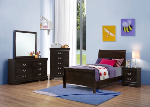 Louis Philippe 5-Piece Twin Bedroom Set Cappuccino