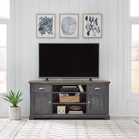 Farmhouse Entertainment TV Stand with Satin Nickel Hardware