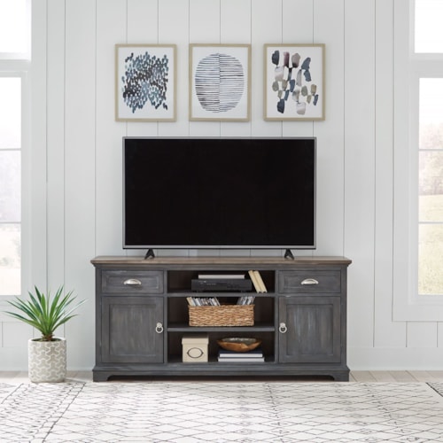Farmhouse Entertainment TV Stand with Satin Nickel Hardware