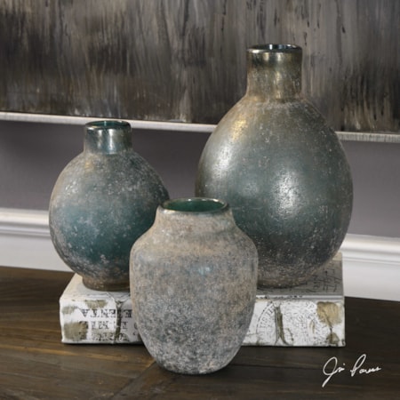 Mercede Weathered Blue-Green Vases Set of 3