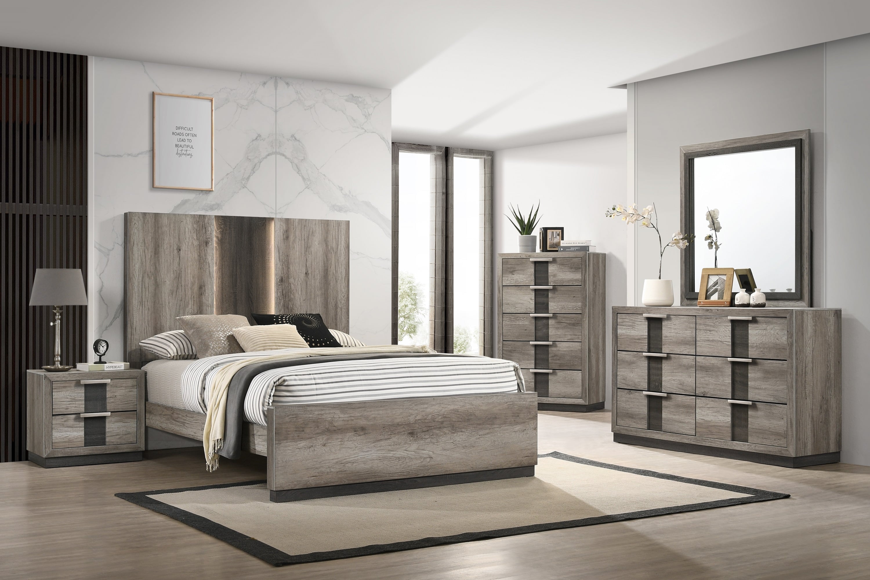 Crown Mark Rangley Contemporary 5-Piece King Bedroom Set | Darvin 