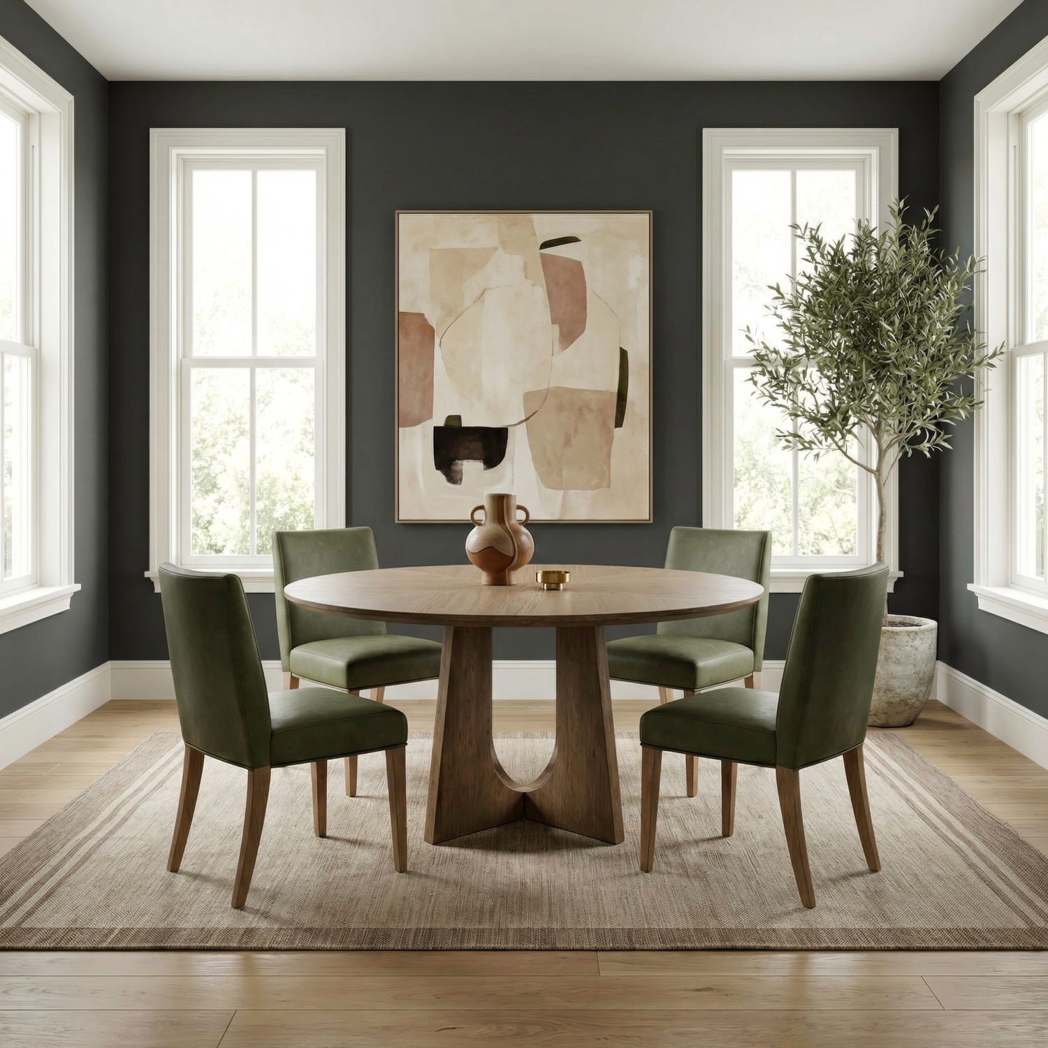 5-pc. Pedestal Dining Set w/Uph. Side Chairs