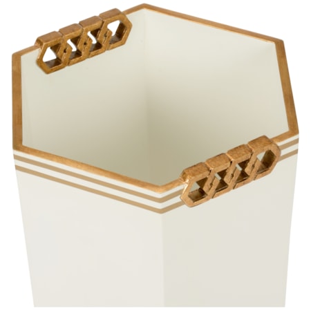 Oliver Wastebasket - White/Gold