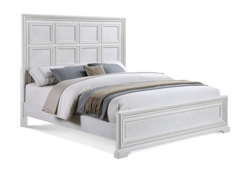 Transitional Queen Panel Bed with Architectural Paneling