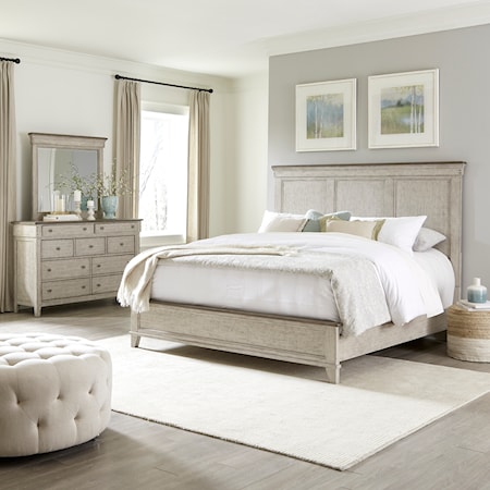 Modern Farmhouse 3-Piece Queen Panel Bedroom Set with Felt-Lined Drawers