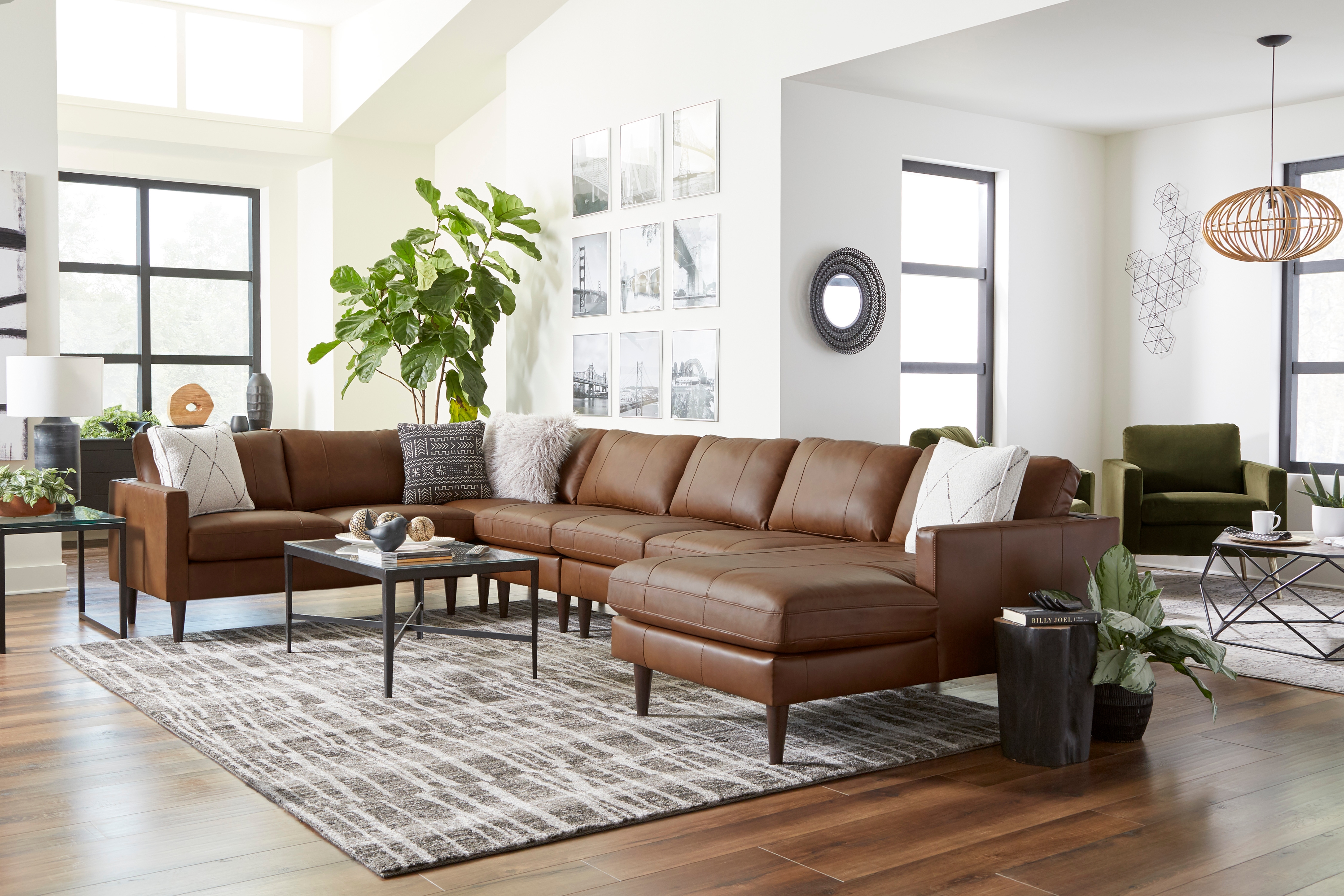 Leather 6-Seat Sectional Sofa w/ Chaise