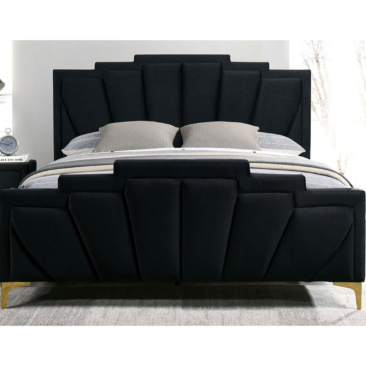 Furniture of America - FOA FLORIZEL Upholstered Cal. King Panel Bed - Black