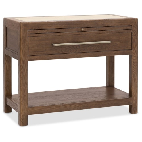 Transitional Stone-Top Single-Drawer Nightstand with Pull-Out Tray