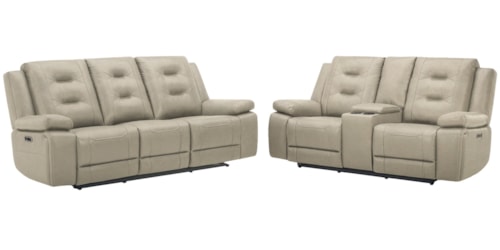 Casual Power Reclining Sofa and Loveseat Set with USB/USB-C Ports