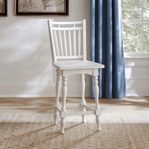 Transitional Spindle Back Swivel Counter Height Chair