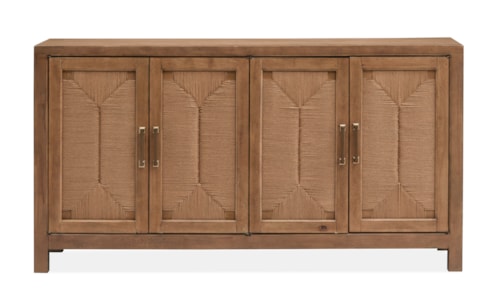 Farmhouse 4-Door Buffet with Paper Cord Woven Panels