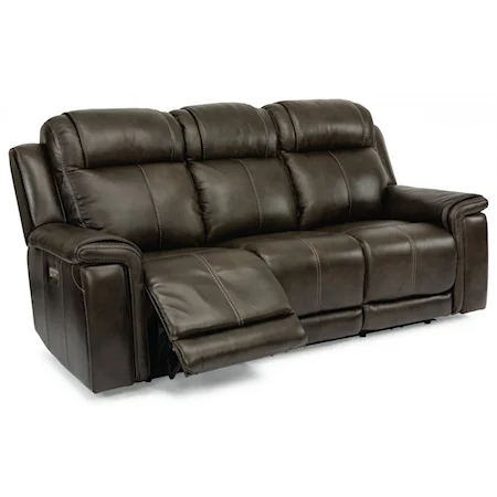 Casual Lay-Flat Power Reclining Sofa with Power Headrest and Lumbar