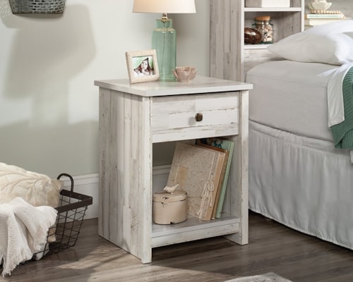 Transitional Nightstand with Open Shelf Storage