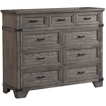 Rustic Industrial 9-Drawer Bedroom Chest
