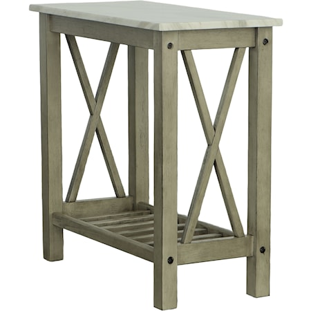 Farmhouse Chairside Table with Faux Marble Top