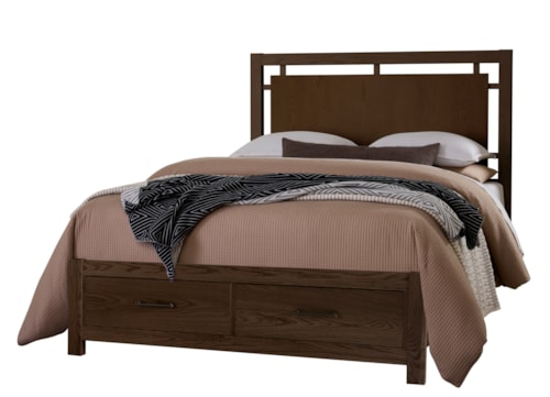 Transitional Queen Floating Panel Bed With Footboard Storage
