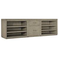 Casual Office Credenza with 2 Open Shelf Cabinets and File Cabinet