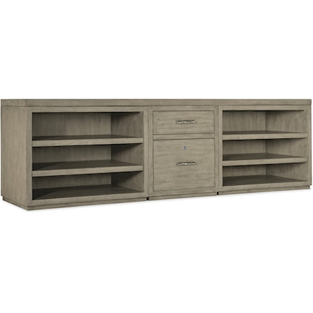 Casual Office Credenza with 2 Open Shelf Cabinets and File Cabinet