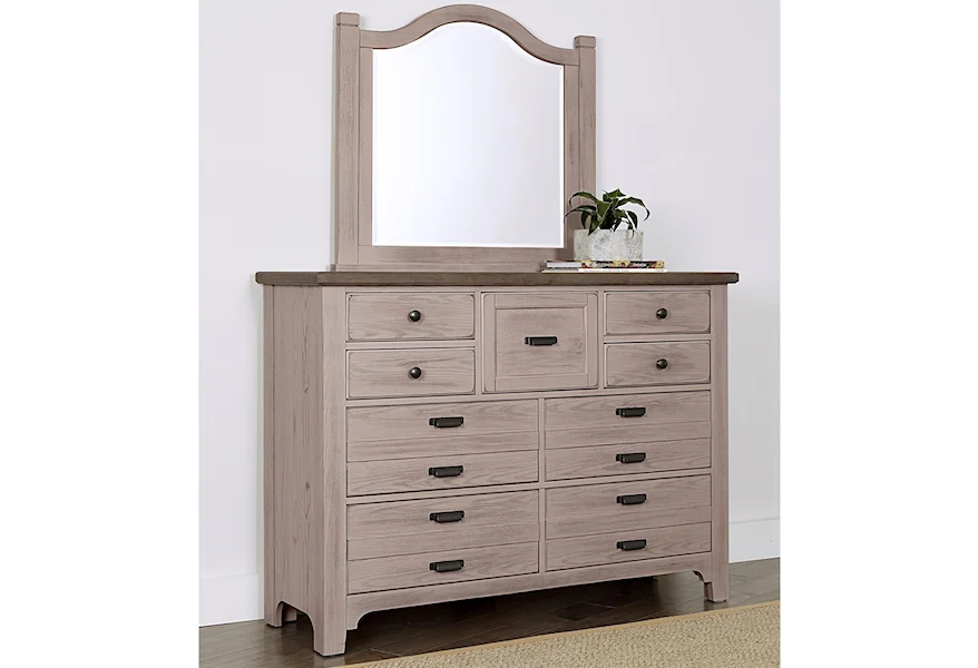 Bungalow Master Dresser with Master Arch Mirror by Laurel Mercantile Co. at Esprit Decor Home Furnishings