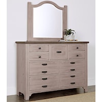 Transitional 9 Drawer Master Dresser with Master Arch Mirror