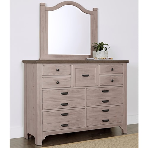 Transitional 9-Drawer Dresser and Arched Mirror Set