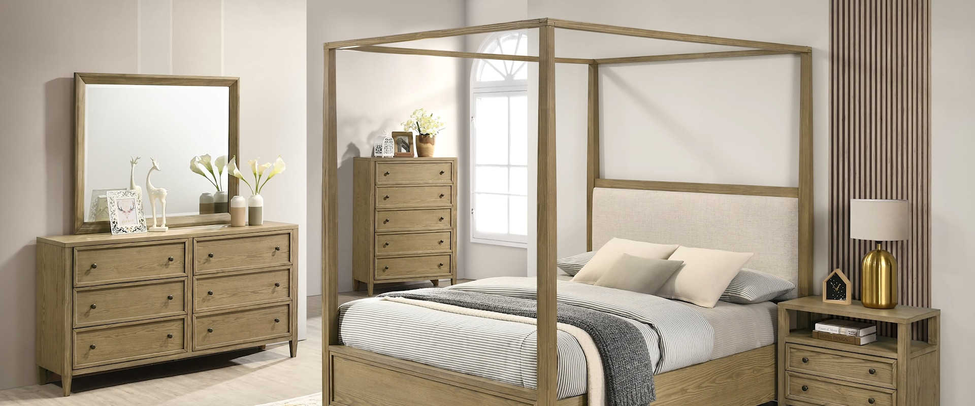 5-Piece Rustic Canopy Bed Bedroom Set - Queen