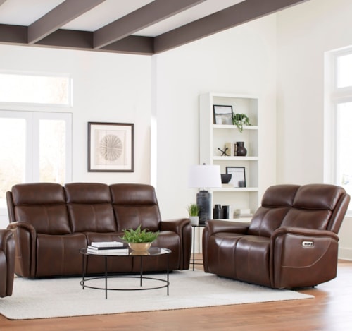 Casual Power Reclining Sofa and Loveseat Set with Power Headrests
